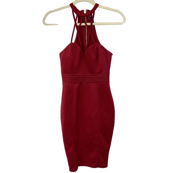 Windsor M Maroon Strappy Sweetheart High Halter Racerback Bodycon Mini Dress - Picture 2 of 7